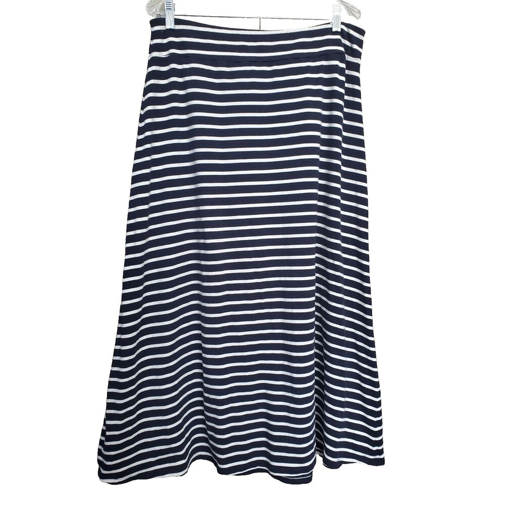 Talbots Blue Striped Pull-On Knit A-Line Maxi Skirt Size Large